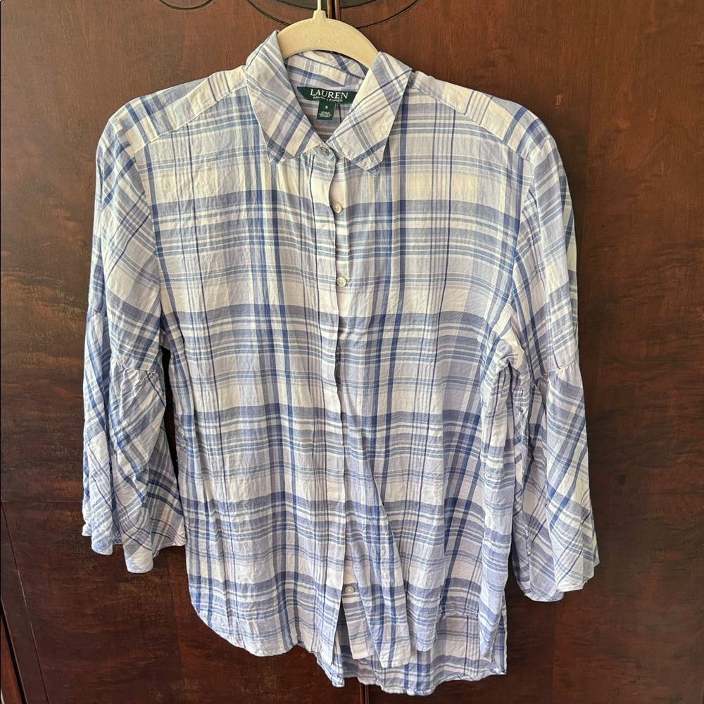 Lauren Ralph Lauren Light Blue & White Plaid Button-Up Shirt